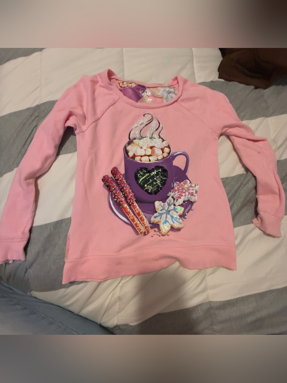 Justice Pink Hot Cocoa Sequin Sweatshirt